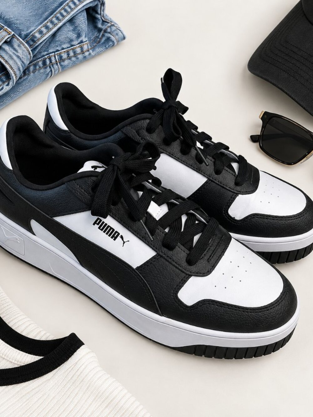 Puma Caven 2.0 Black White Platform Sneakers Women's 11 Retro Streetwear